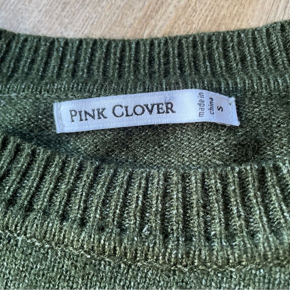 Pink Clover Sweater Women's Small Green Brown Knit Button Fall Pull Over Forest - Picture 6 of 7